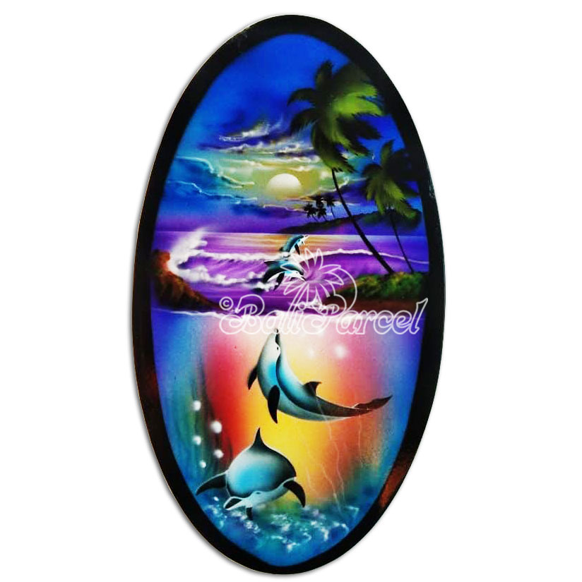 Wooden Surfboard Oval Shaped Airbrushed, Handmade From Pinus Wood