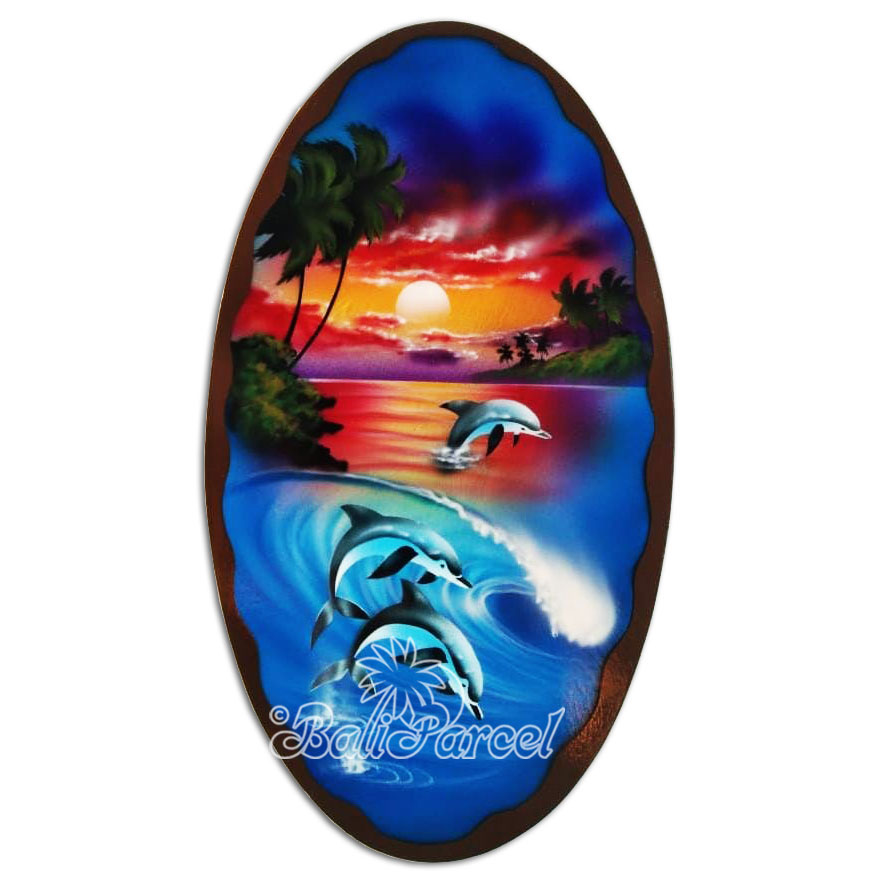 Wooden Surfboard Oval Shaped Airbrushed, Handmade From Pinus Wood
