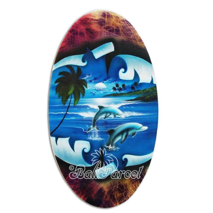 Wooden Surfboard Oval Shaped Airbrushed, Handmade From Pinus Wood