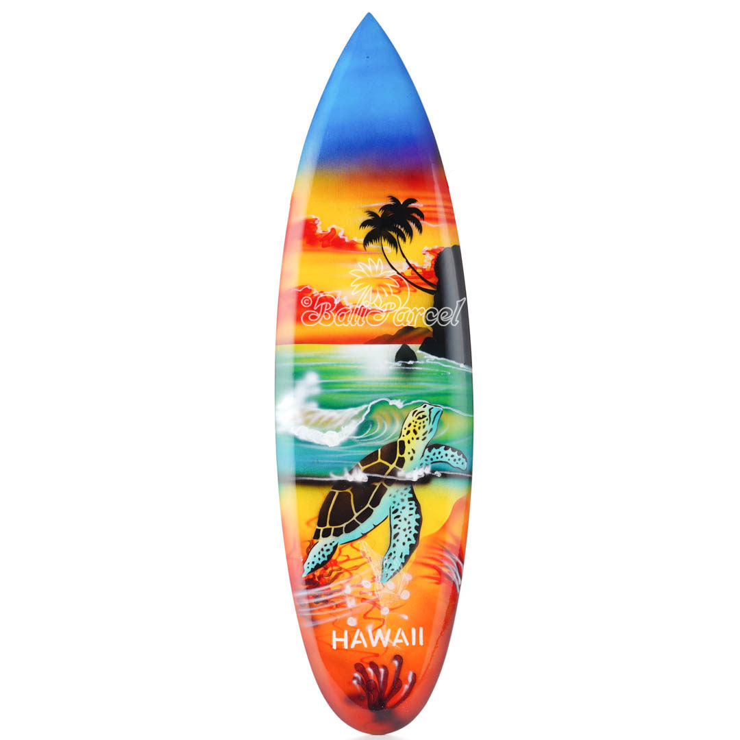 Wooden Surfboard Airbrused, Handcarved From Pinus Wood