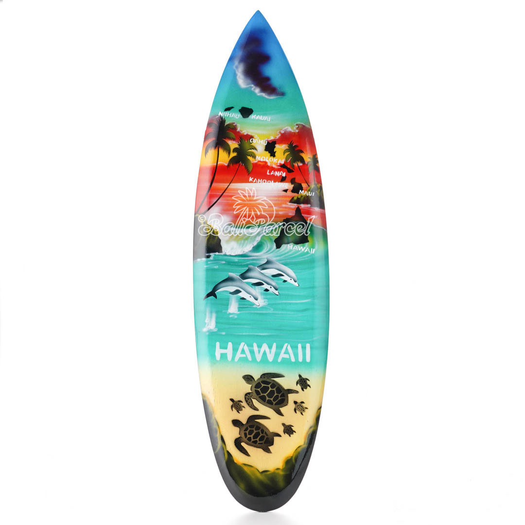 Wooden Surfboard Airbrused, Handcarved From Pinus Wood