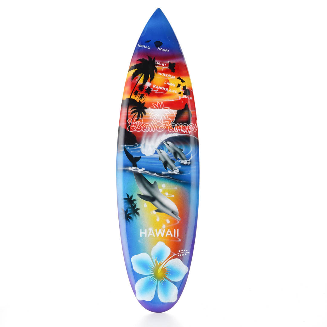 Wooden Surfboard Airbrused, Handcarved From Pinus Wood
