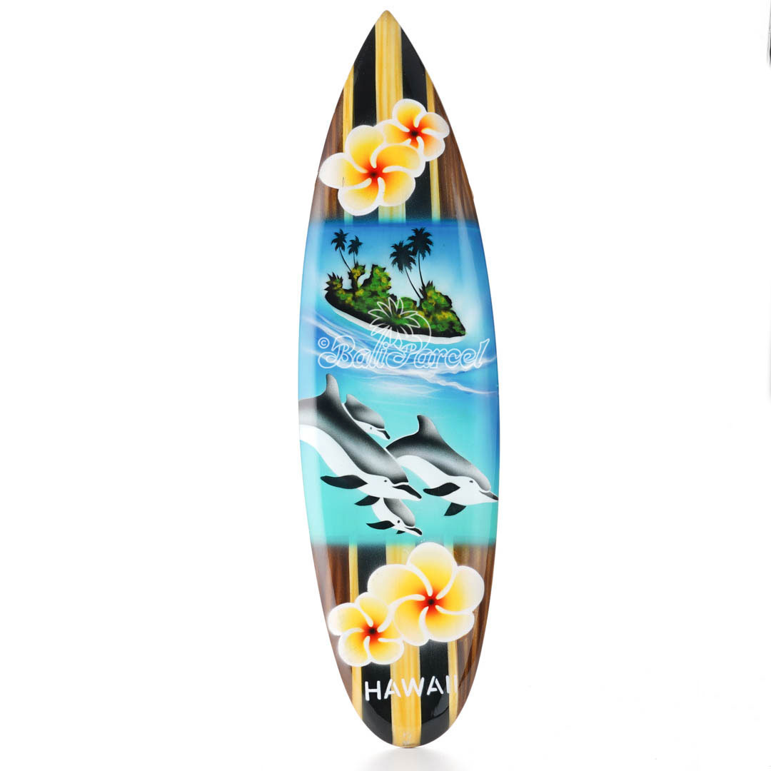 Wooden Surfboard Airbrused, Handcarved From Pinus Wood
