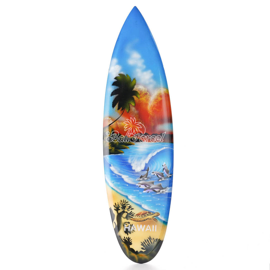 Wooden Surfboard Airbrused, Handcarved From Pinus Wood