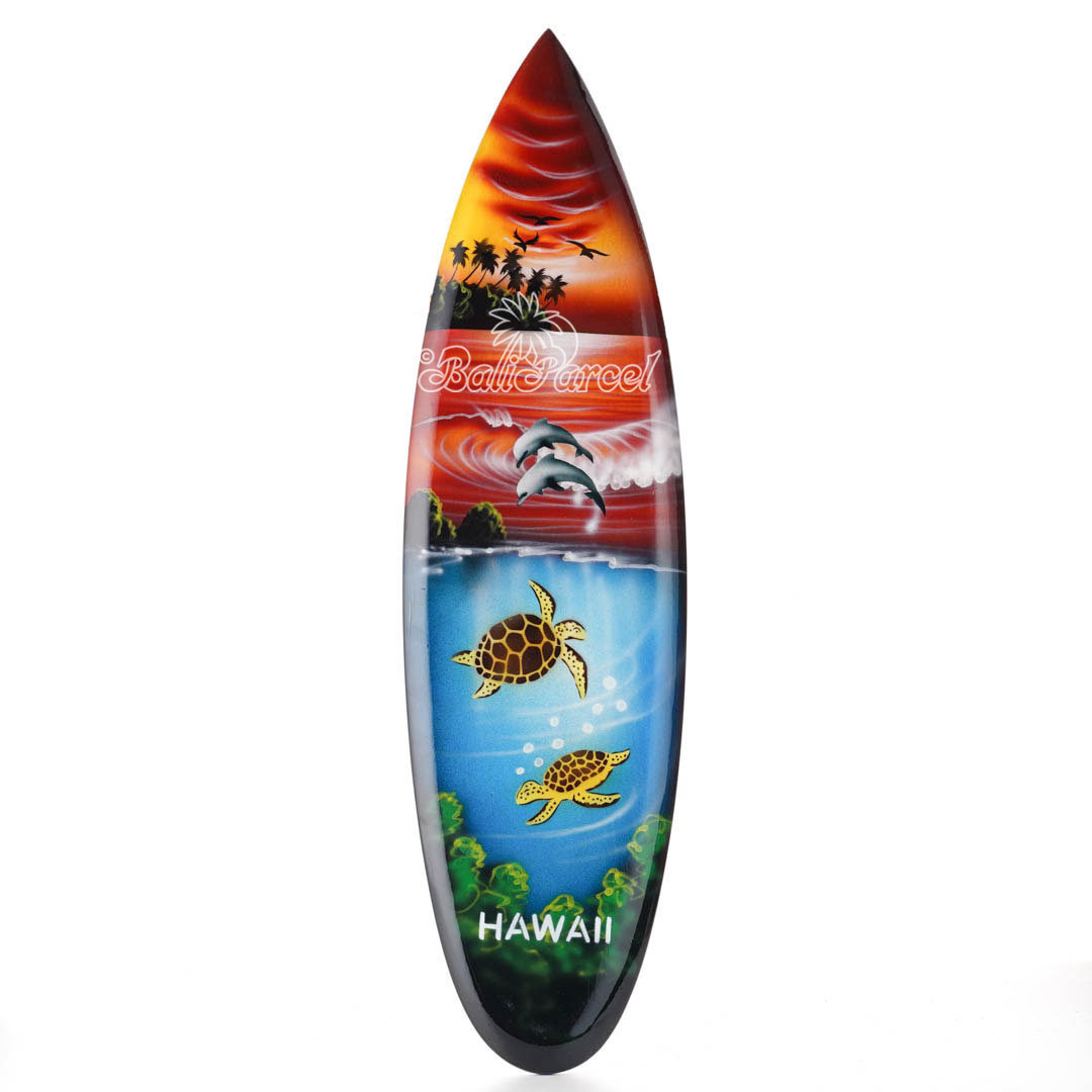 Wooden Surfboard Airbrused, Handcarved From Pinus Wood