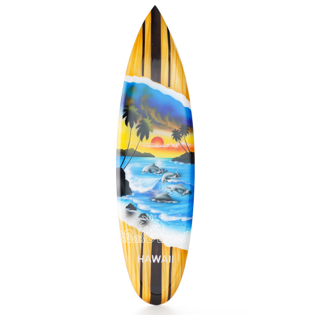 Wooden Surfboard Airbrused, Handcarved From Pinus Wood