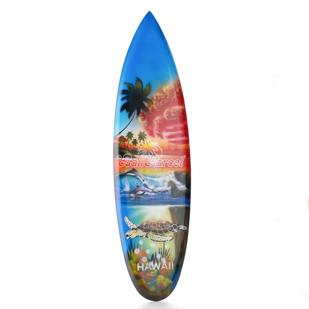 Wooden Surfboard Airbrused, Handcarved From Pinus Wood