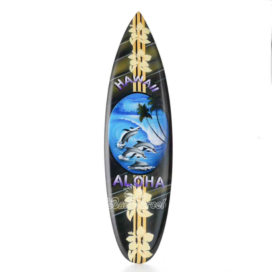 Wooden Surfboard Airbrused, Handcarved From Pinus Wood