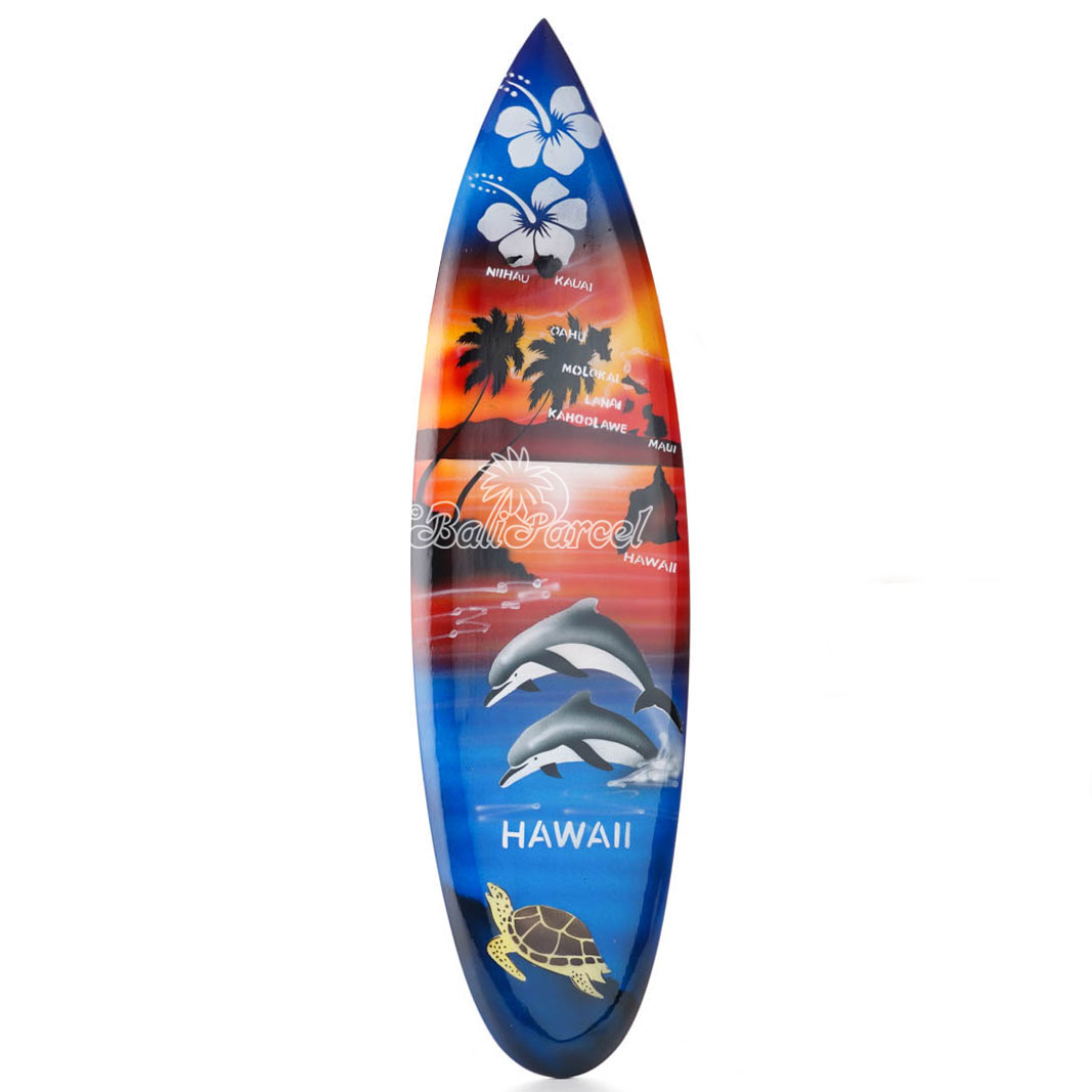Wooden Surfboard Airbrused, Handcarved From Pinus Wood