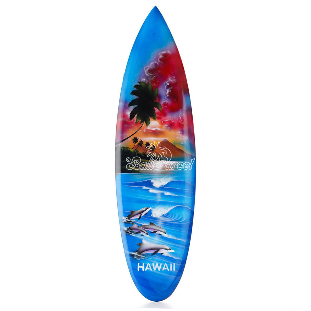 Wooden Surfboard Airbrused, Handcarved From Pinus Wood