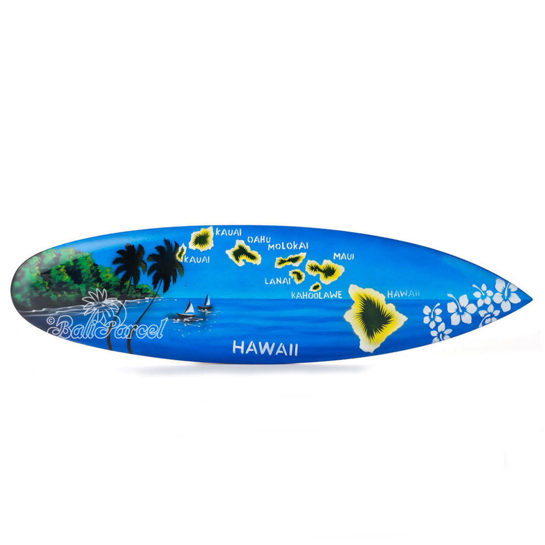 Wooden Surfboard Airbrused, Handcarved From Pinus Wood