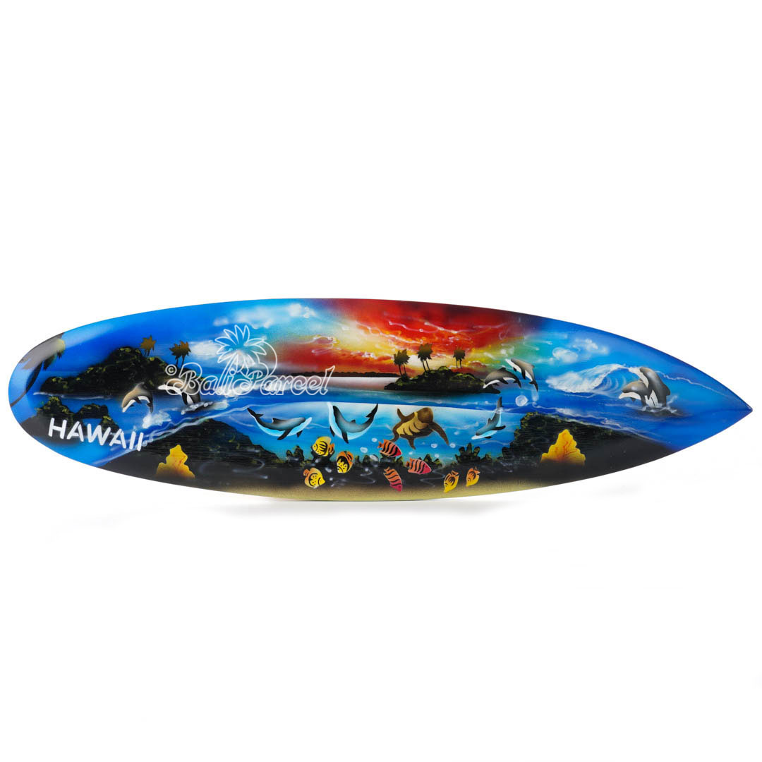 Wooden Surfboard Airbrused, Handcarved From Pinus Wood