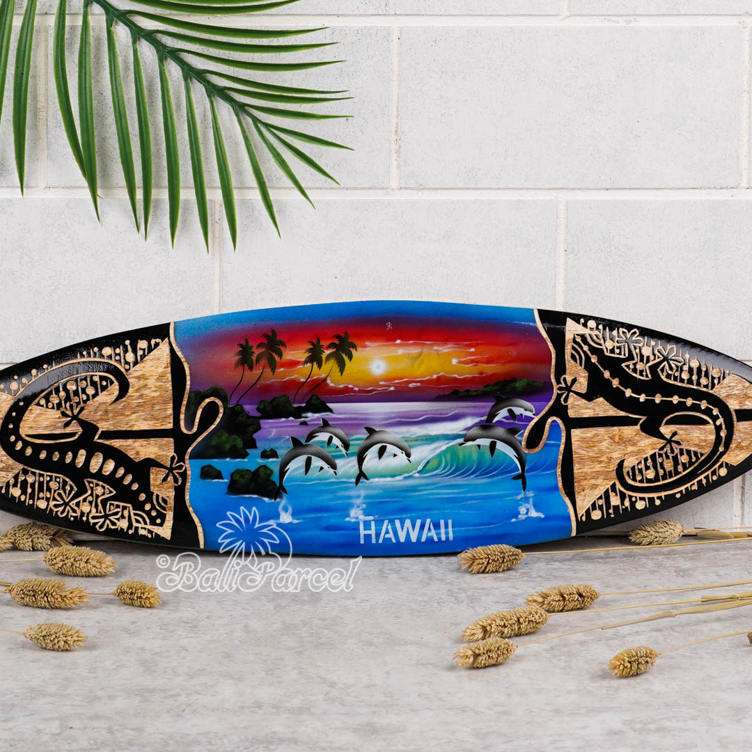 Wooden Surfboard And Carving Combination, Handcarved From Pinus Wood