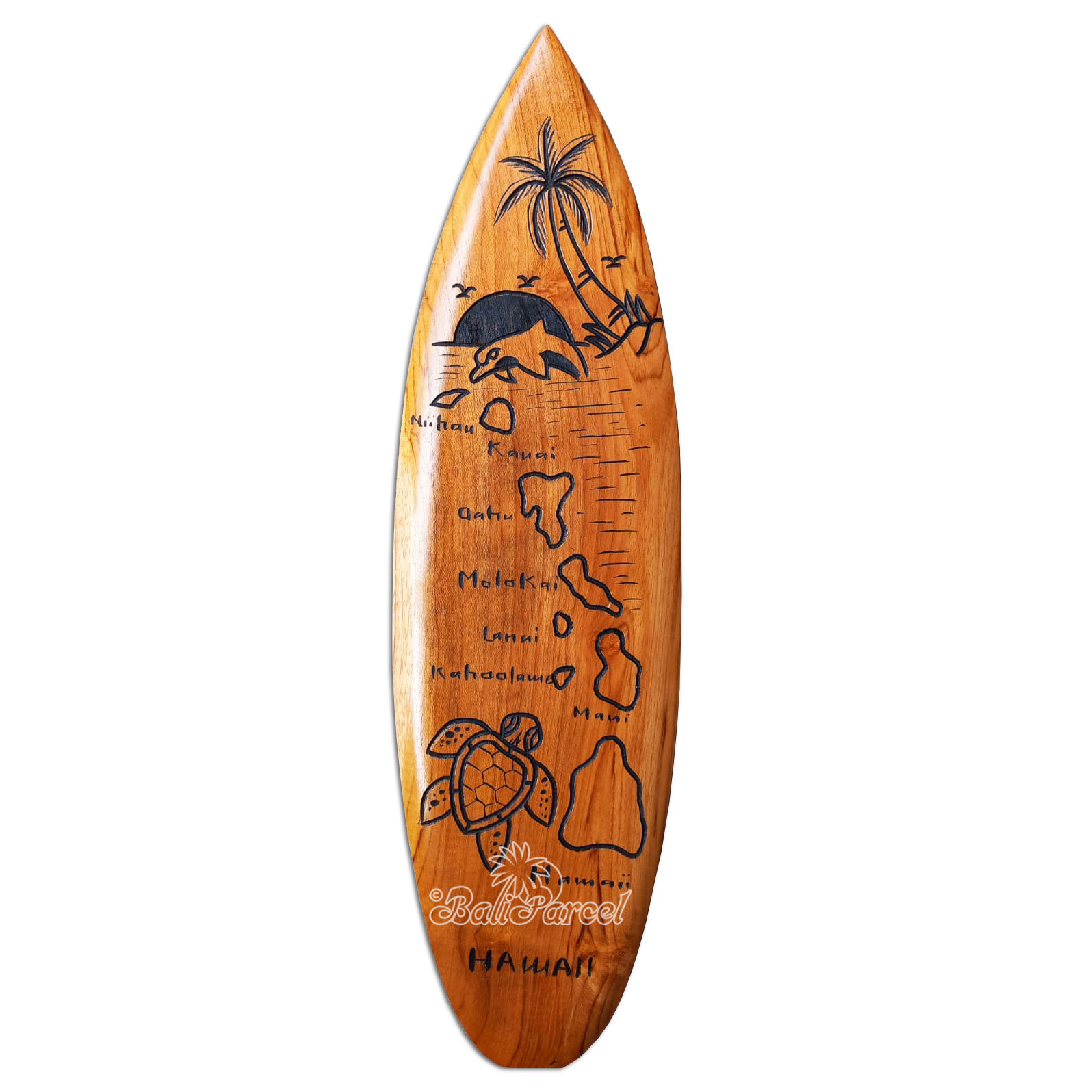Wooden Surfboard Carving,  Handcarved From Teak Wood