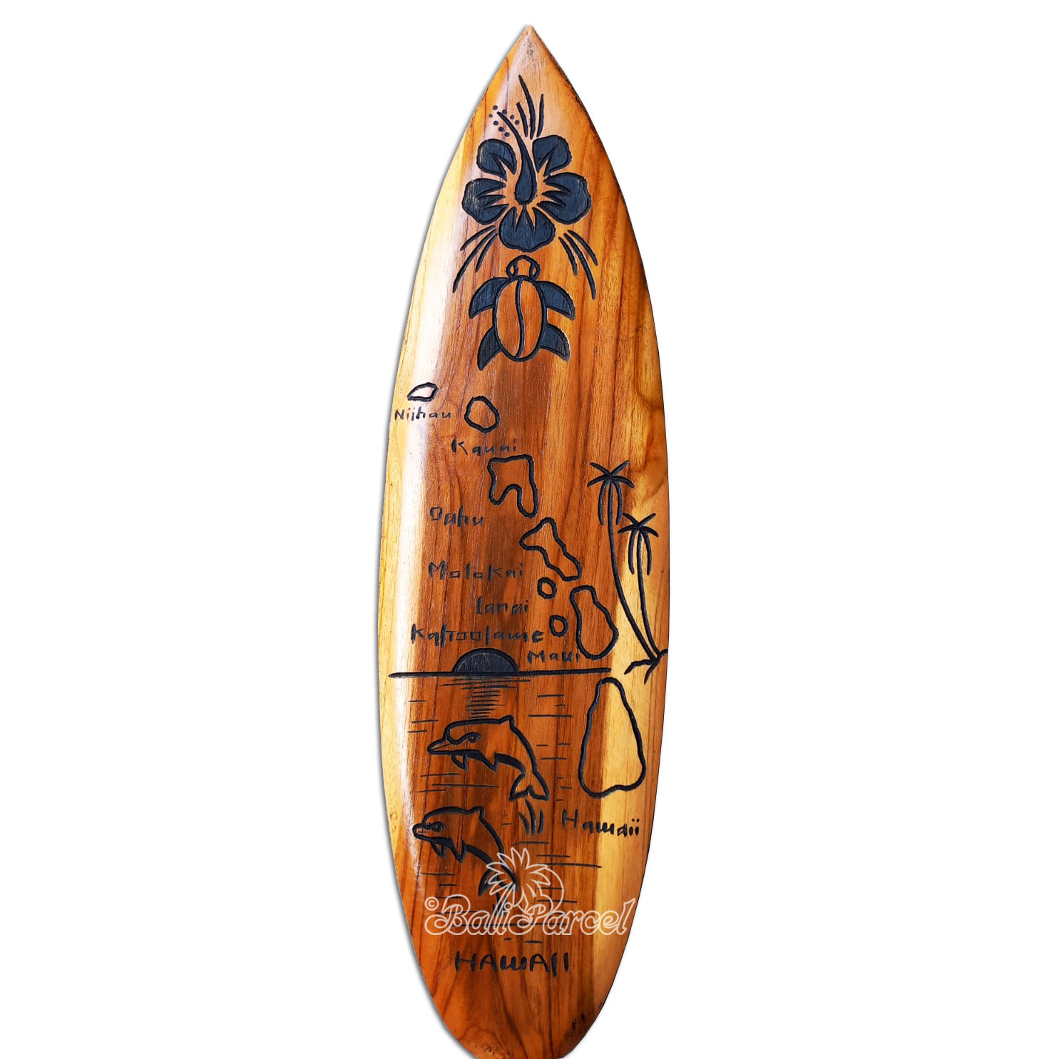Wooden Surfboard Carving,  Handcarved From Teak Wood