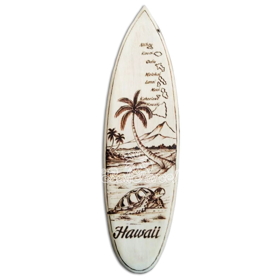 Wooden Surfboard Burning, Handmade From Pinus Wood
