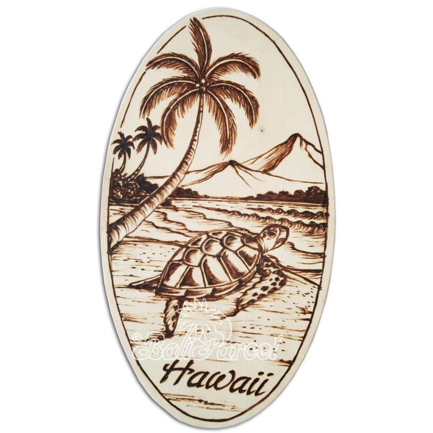 Wooden Surfboard Oval Shaped Burning, Handmade From Pinus Wood