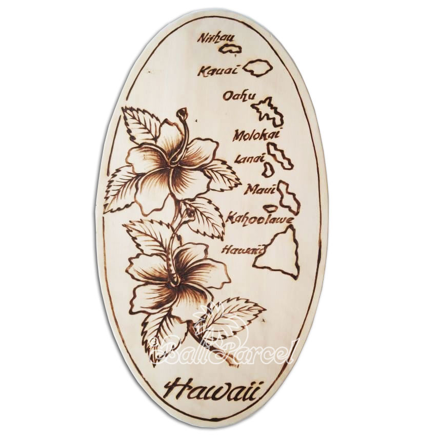 Wooden Surfboard Oval Shaped Burning, Handmade From Pinus Wood