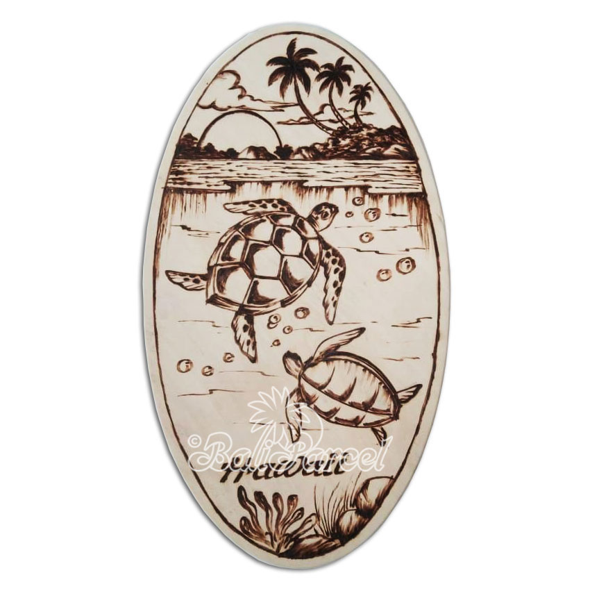 Wooden Surfboard Oval Shaped Burning, Handmade From Pinus Wood