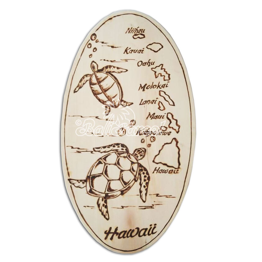 Wooden Surfboard Oval Shaped Burning, Handmade From Pinus Wood