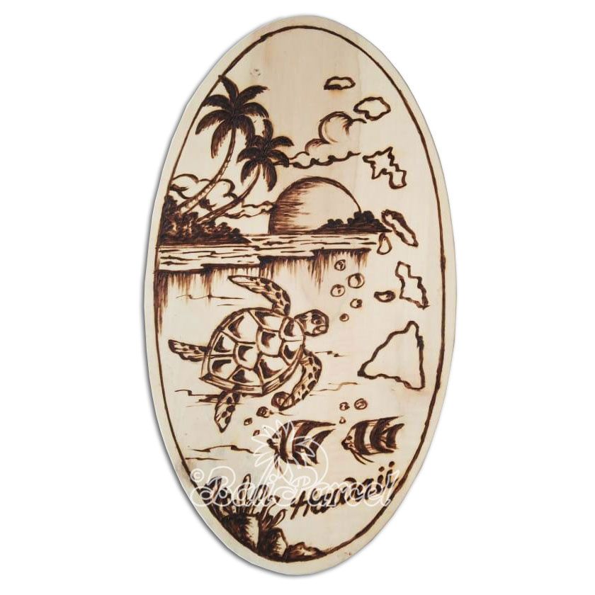 Wooden Surfboard Oval Shaped Burning, Handmade From Pinus Wood