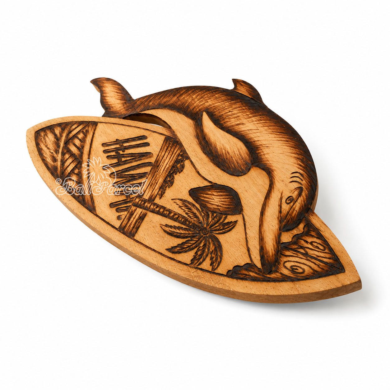 Wooden Surfboard Burning, Handmade From Pinus Wood