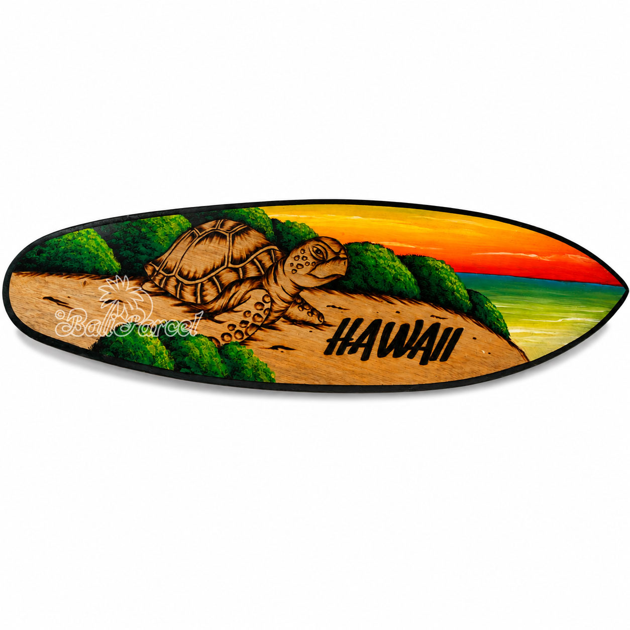 Wooden Surfboard Burning With Painting, Handmade From Pinus Wood