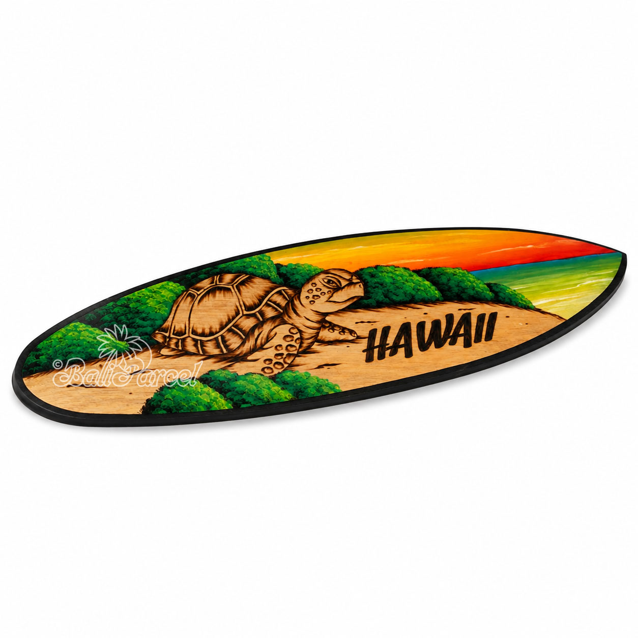 Wooden Surfboard Burning With Painting, Handmade From Pinus Wood