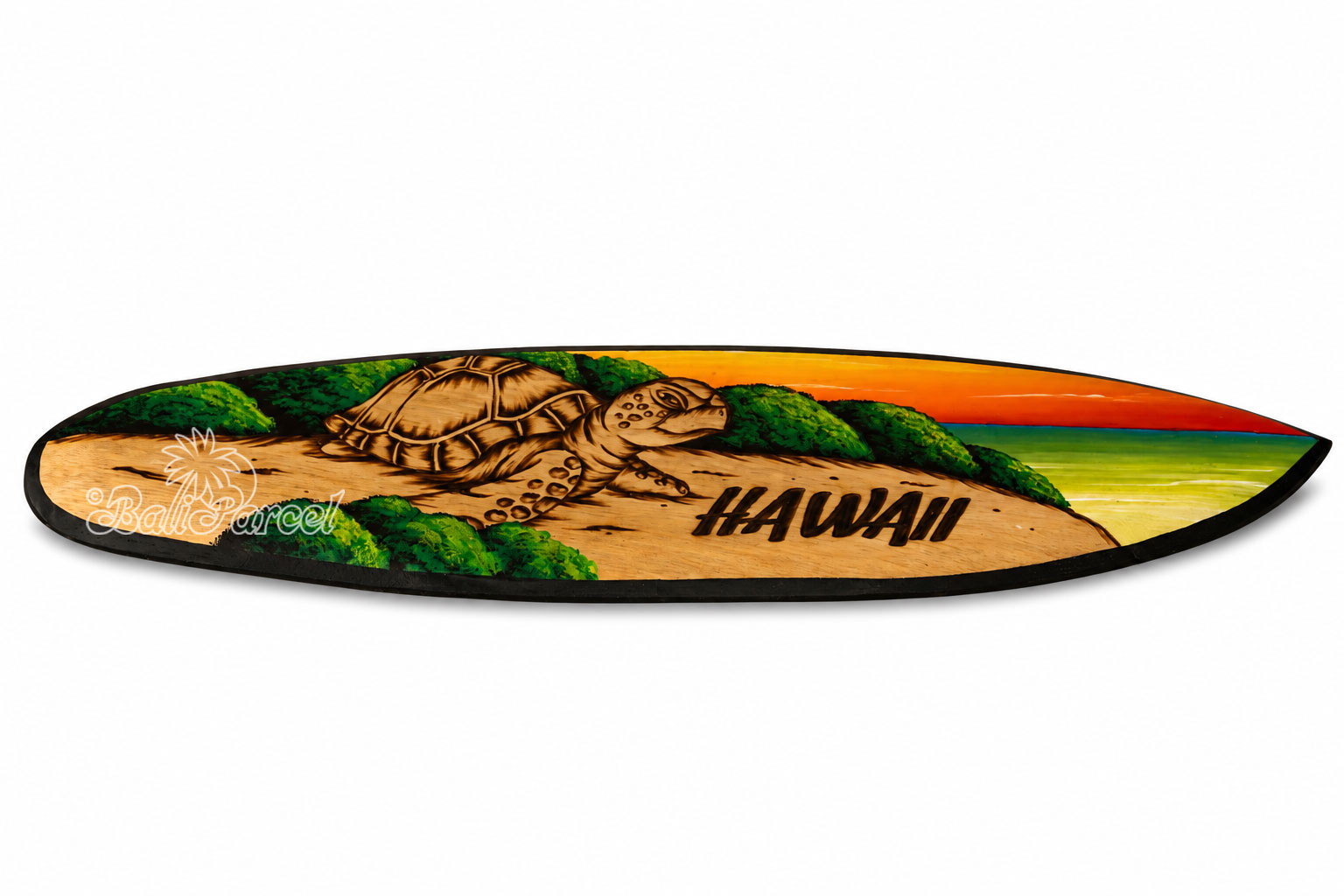 Wooden Surfboard Burning With Painting, Handmade From Pinus Wood