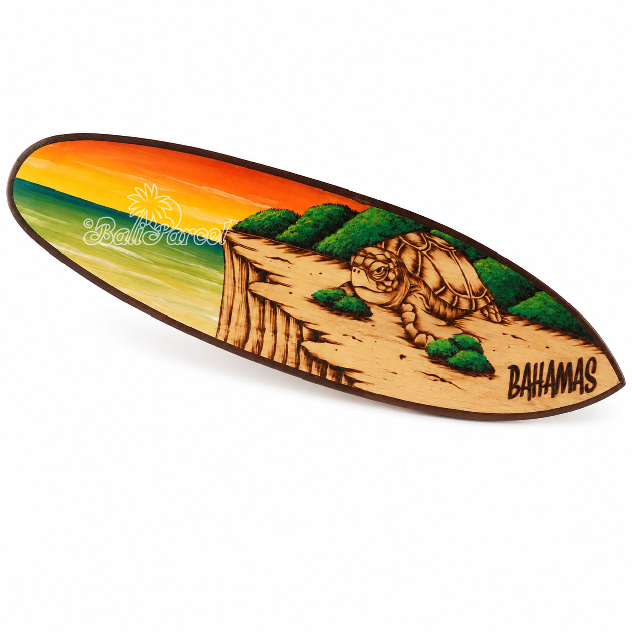 Wooden Surfboard Burning With Painting, Handmade From Pinus Wood