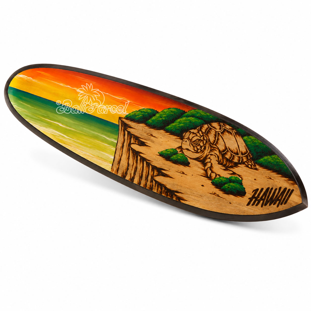 Wooden Surfboard Burning With Painting, Handmade From Pinus Wood