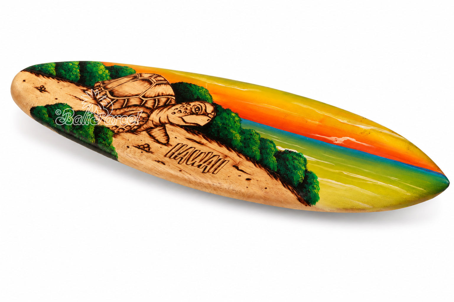 Wooden Surfboard Burning With Painting, Handmade From Pinus Wood
