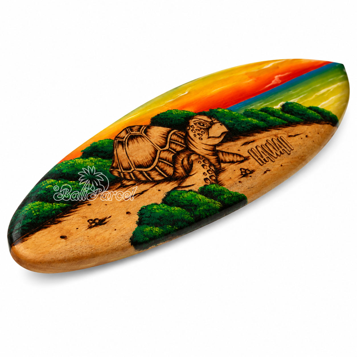 Wooden Surfboard Burning With Painting, Handmade From Pinus Wood