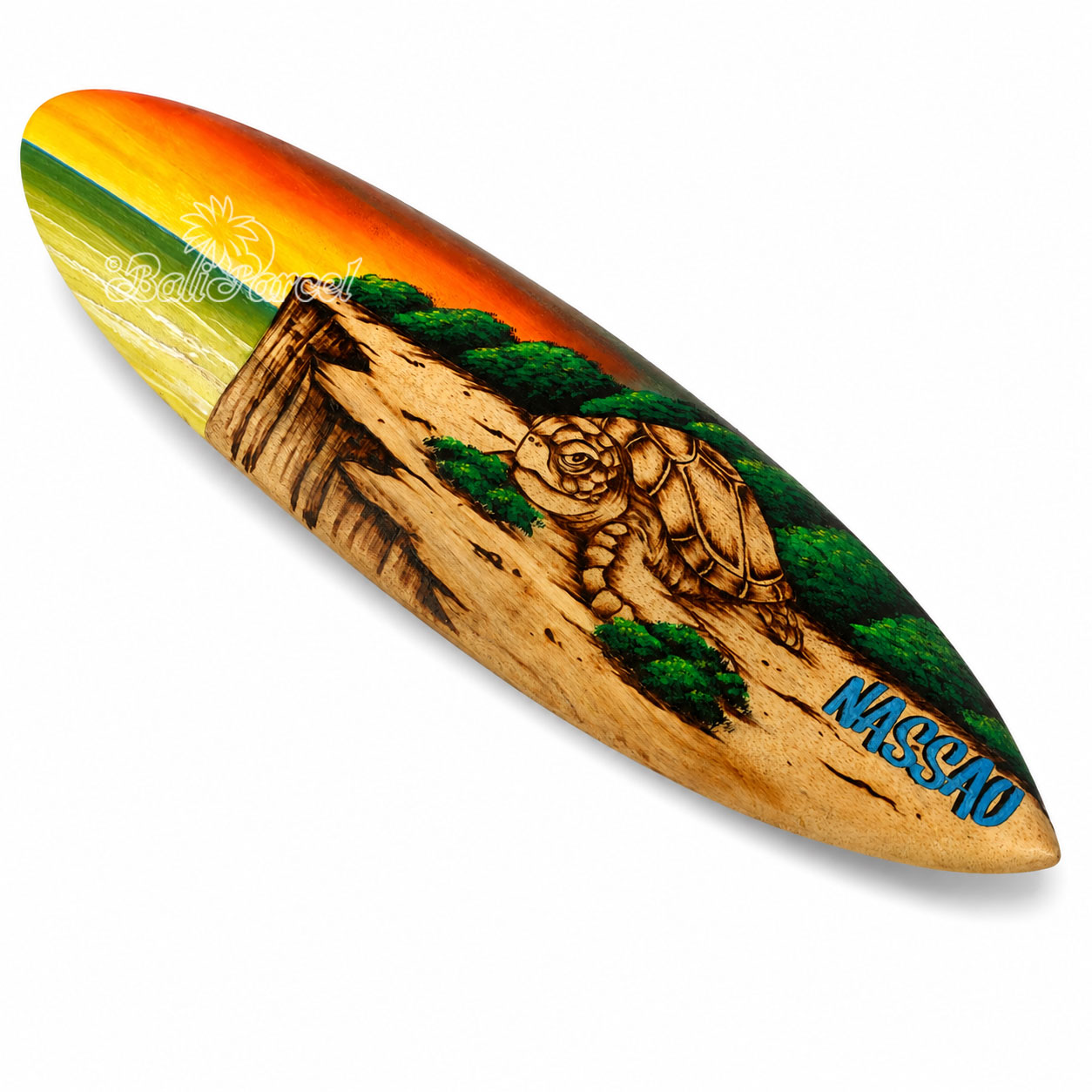 Wooden Surfboard Burning With Painting, Handmade From Pinus Wood
