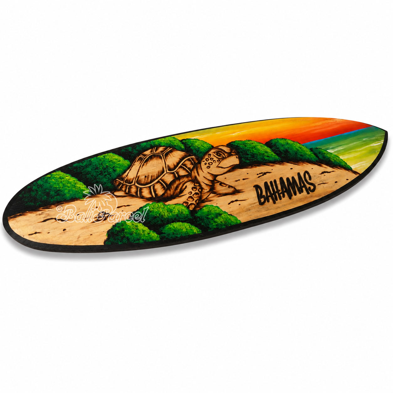 Wooden Surfboard Burning With Painting, Handmade From Pinus Wood
