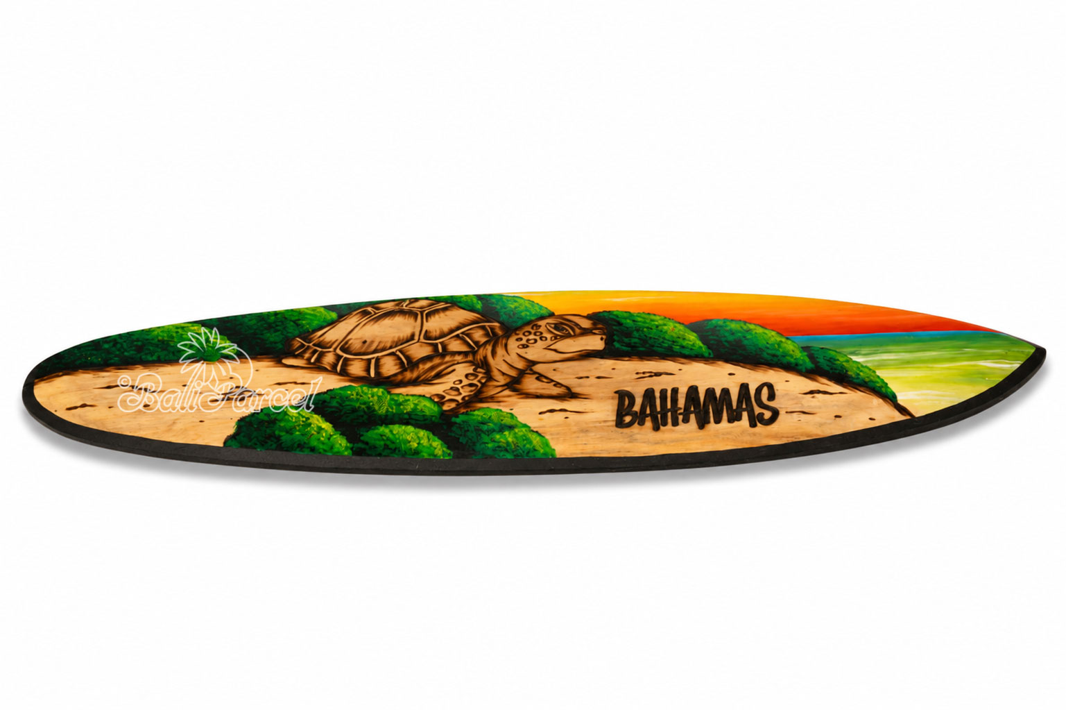 Wooden Surfboard Burning With Painting, Handmade From Pinus Wood