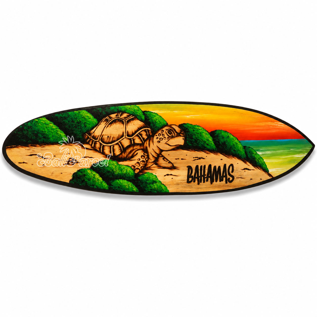 Wooden Surfboard Burning With Painting, Handmade From Pinus Wood