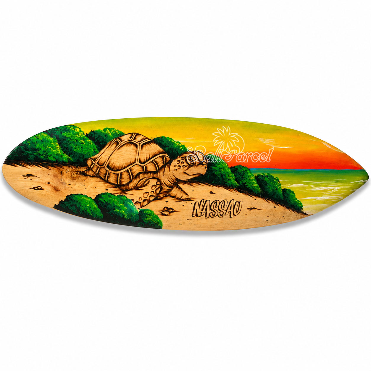Wooden Surfboard Burning With Painting, Handmade From Pinus Wood