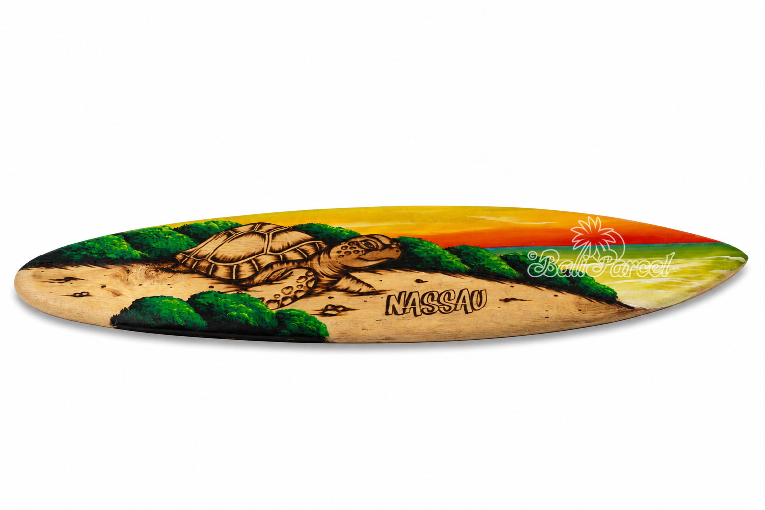 Wooden Surfboard Burning With Painting, Handmade From Pinus Wood
