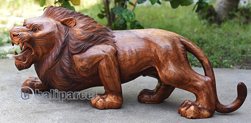 Wooden Lion, Handmade From Suar Wood