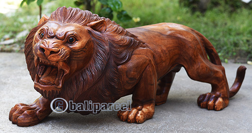 Wooden Lion, Handmade From Suar Wood
