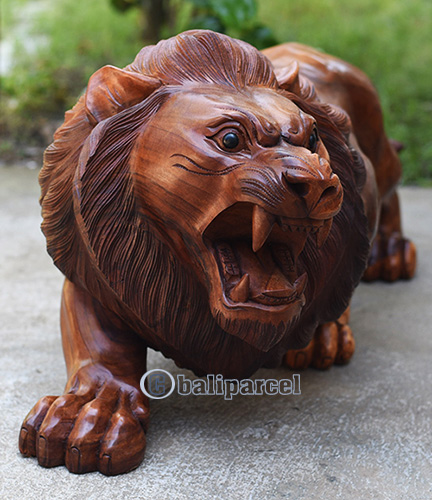 Wooden Lion, Handmade From Suar Wood
