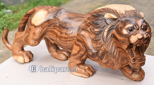 Wooden Lion, Handmade From Suar Wood