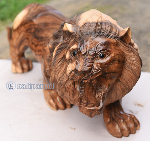 Wooden Lion, Handmade From Suar Wood