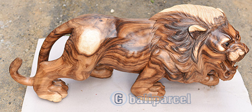 Wooden Lion, Handmade From Suar Wood