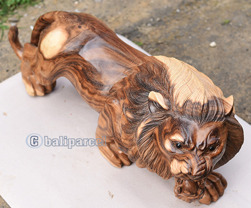 Wooden Lion, Handmade From Suar Wood