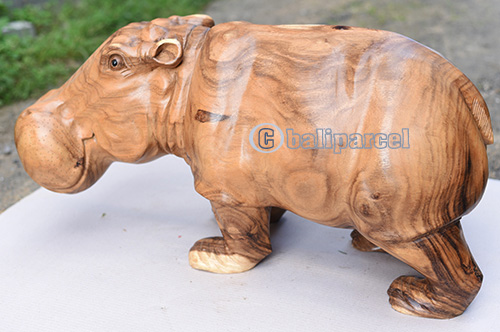 Wooden Hippopotamus, Handmade From Suar Wood With Natural Polished
