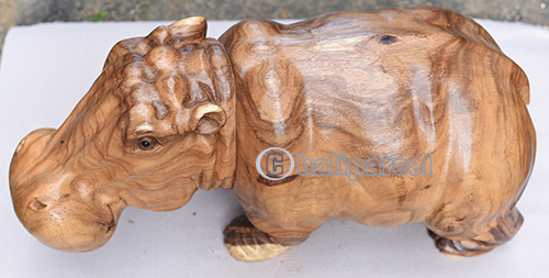 Wooden Hippopotamus, Handmade From Suar Wood With Natural Polished