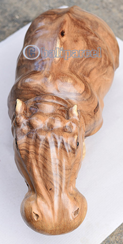 Wooden Hippopotamus, Handmade From Suar Wood With Natural Polished