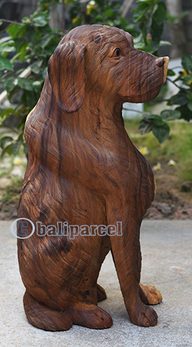 Wooden Dog, Handmade From Suar Wood